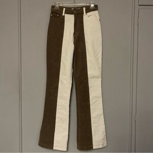 70s Look TAUPE/CREAM High Rise Waist Flare Corduroy Jeans Pants 4/27